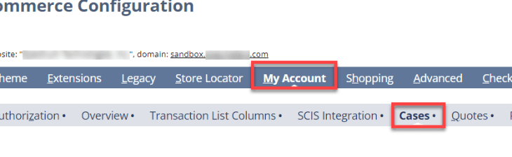 SuiteCommerce Configuration My Account Cases