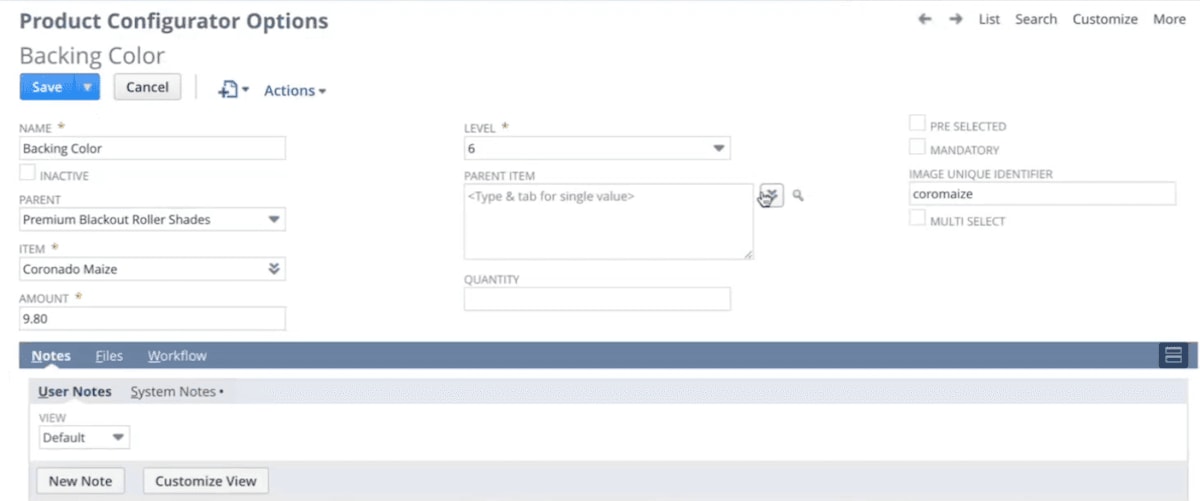 NetSuite Product Configurator Options