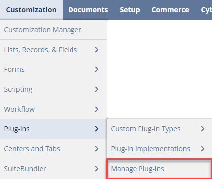 Manage Plug-ins NetSuite Navigation