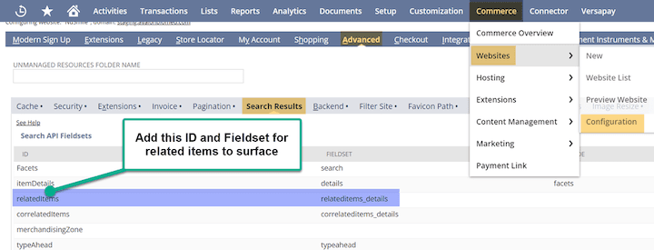 NetSuite Add ID and Fieldset for Related Items
