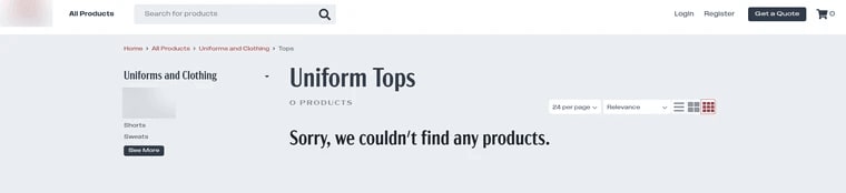 Even in a commerce category, no items are showing.