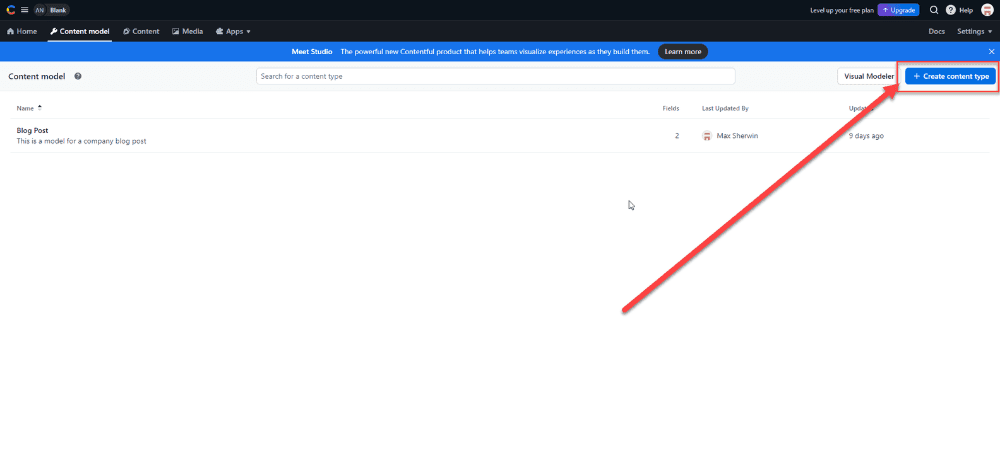 Contentful Create Content Type