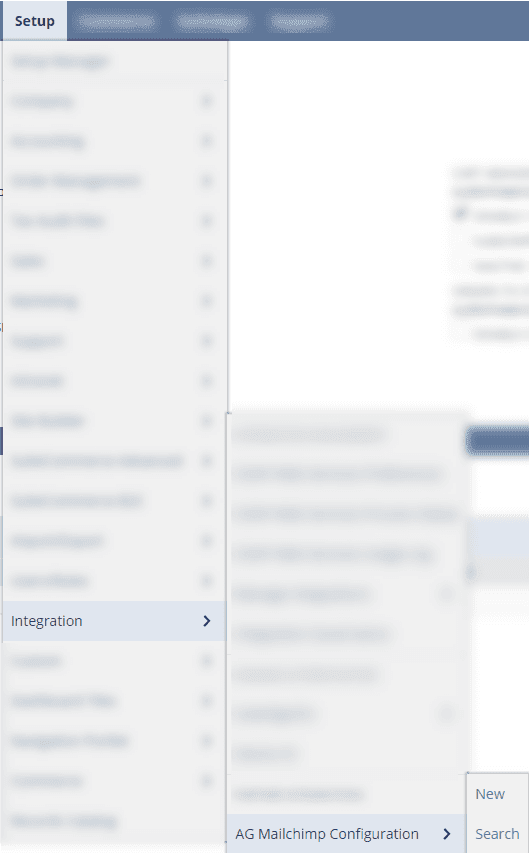 Setup page with a dropdown list.