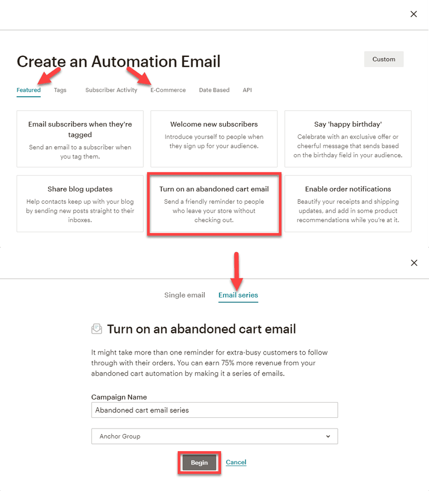 Chart showing how to Create an Automation Email.