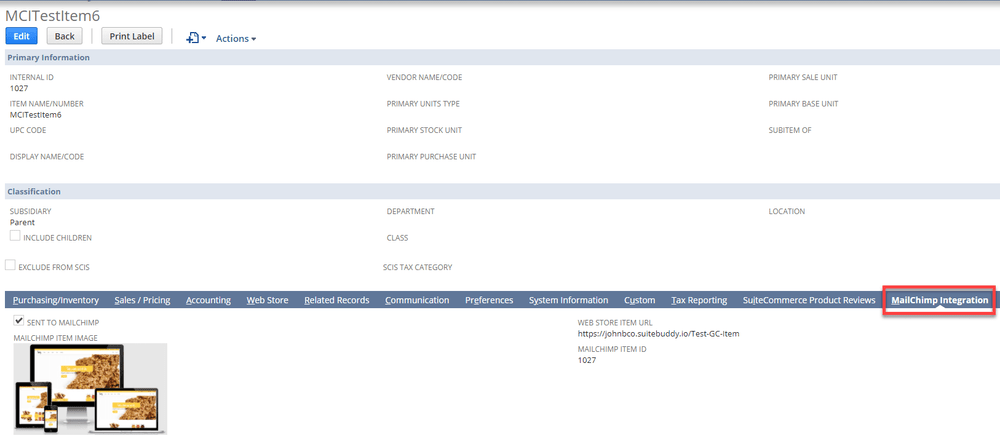 Mailchimp page showing an example setup.