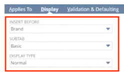 NetSuite Custom Item Field Display Subtab