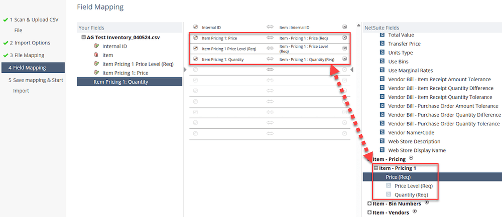 NetSuite CSV Import Assistant Field Mapping Quantity
