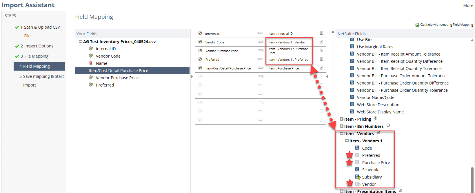 Vendor Field Mapping NetSuite CSV Item Pricing Import