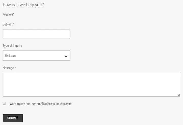 How can we help you? popup page with blank values shown.