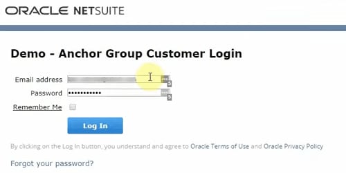 Oracle NetSuite login page.
