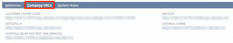 Screenshot with Company URLs tab highlighted.
