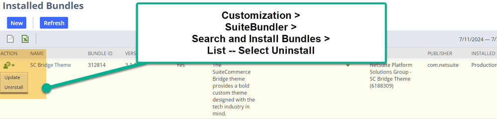 Installed Bundles page with steps to Uninstall one.