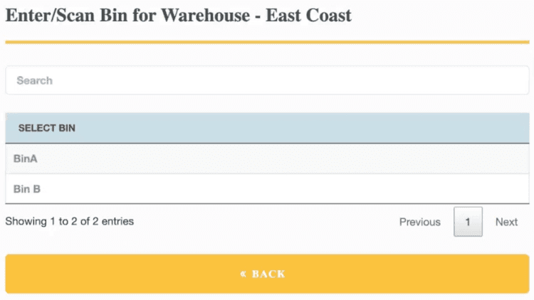Enter Scan Bin for Warehouse Select Bin Item Scanning