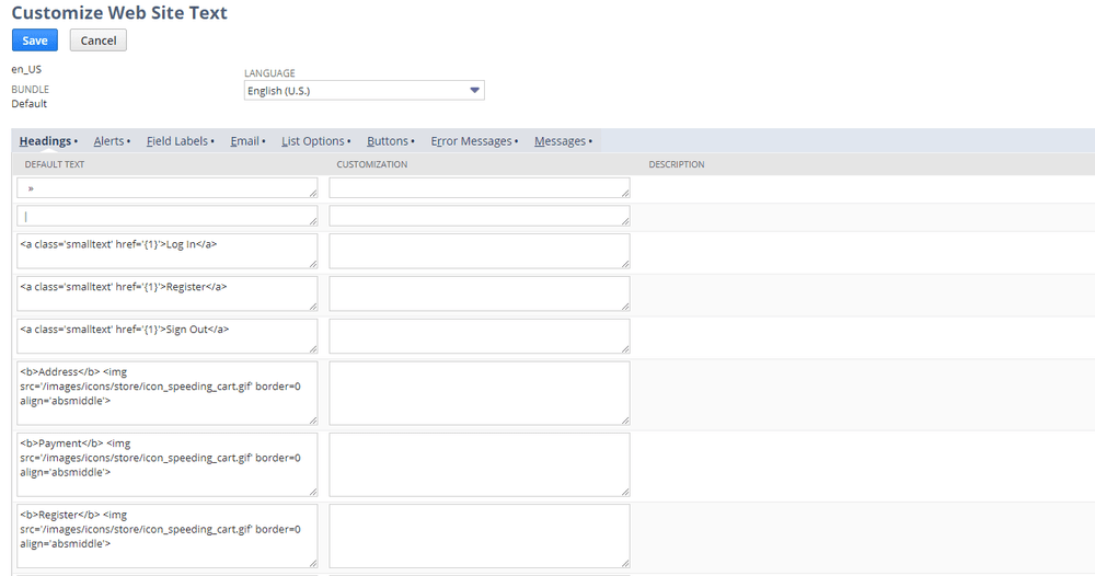 Customizing Web Site Text