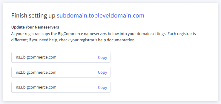 BigCommerce Nameservers Sudomain