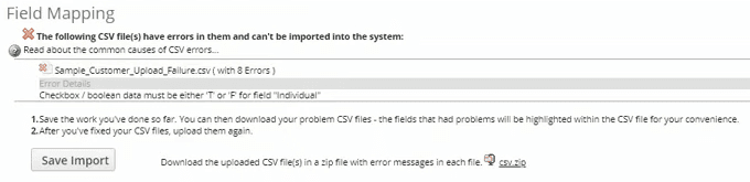 NetSuite CSV Import Field Mapping Error Message
