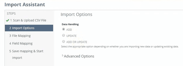 NetSuite Import Assistant Import Options Add Update