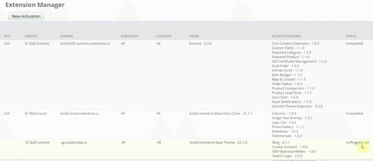 Extension Manager showing the Status in Progress.