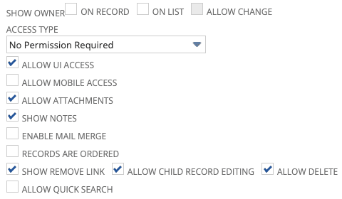 Configuration page showing how to allow child record editing.