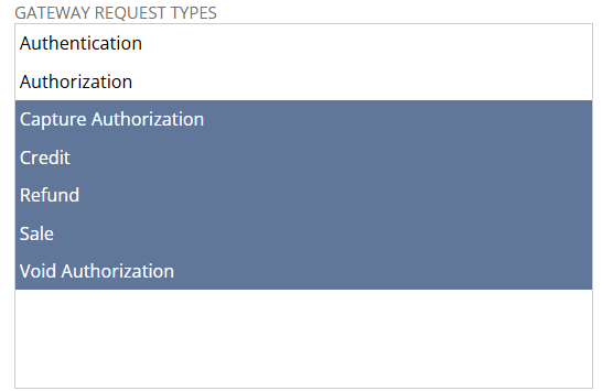NetSuite Gateway Request Types Multi Select Field