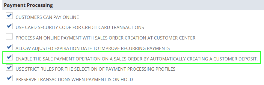 NetSuite Payment Processing Enable Sale Payment Operation on SO by Au