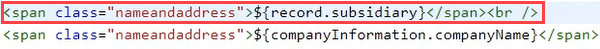 NetSuite PDF Subsidiary with br