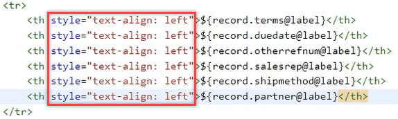 NetSuite PDF Style Text Align Left