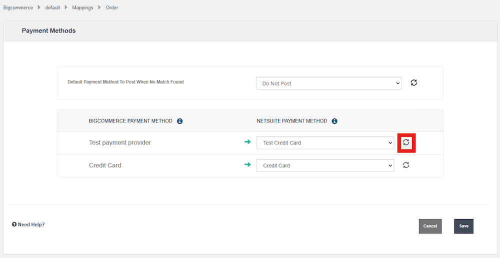 BigCommerce Default Mappings Order Payment Methods Refresh