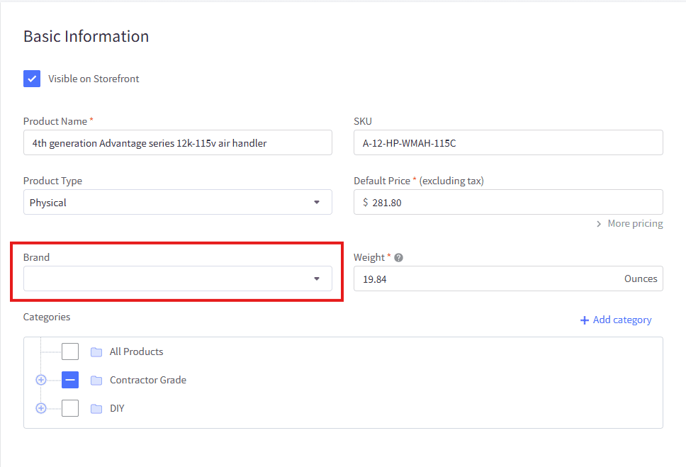 Basic Information BigCommerce Item Brand