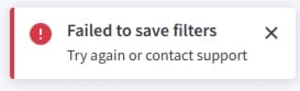 BigCommerce Error Message Failed to Save Filters