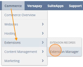 NetSuite Navigation Commerce Extensions Extension Manager