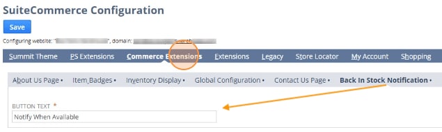 SuiteCommerce Configuration Commerce Extensions Back in Stock Notification