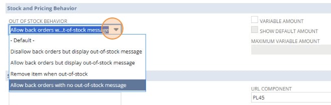 SuiteCommerce Out of Stock Behavrio