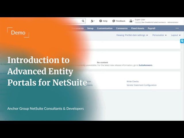 Introduction to Advanced Entity Portals for NetSuite demo.