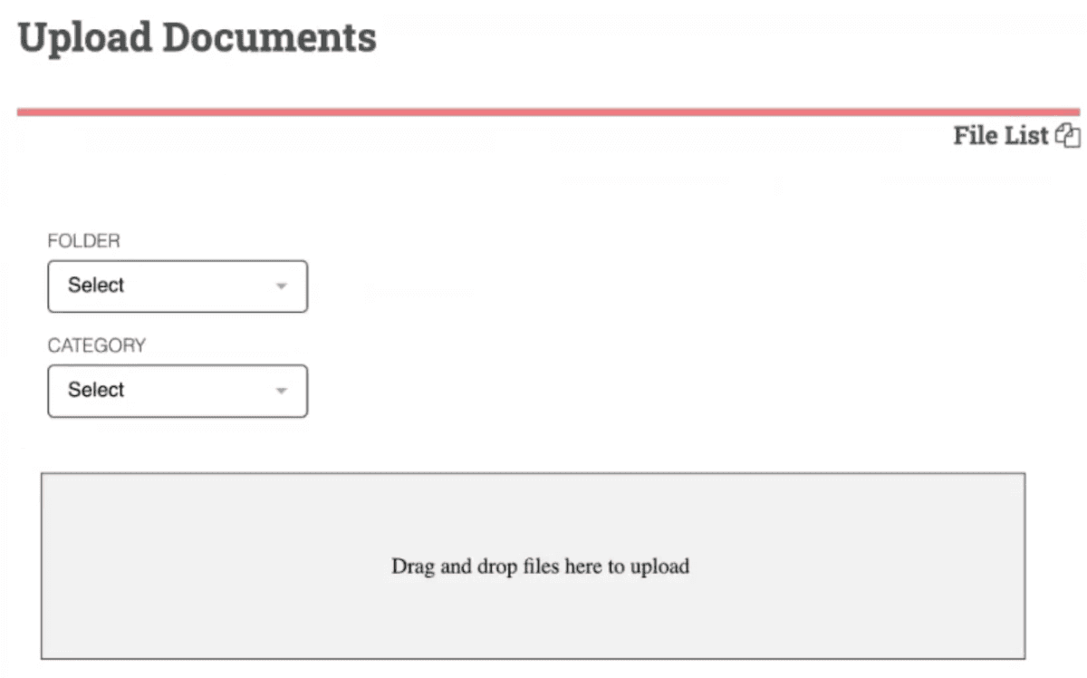 Customer portal document upload screen.