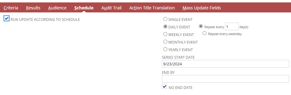NetSuite schedule run update according to schedule.