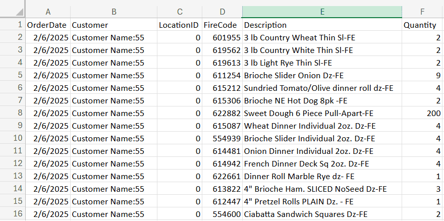 CSV file import list for the FireKing case study example.