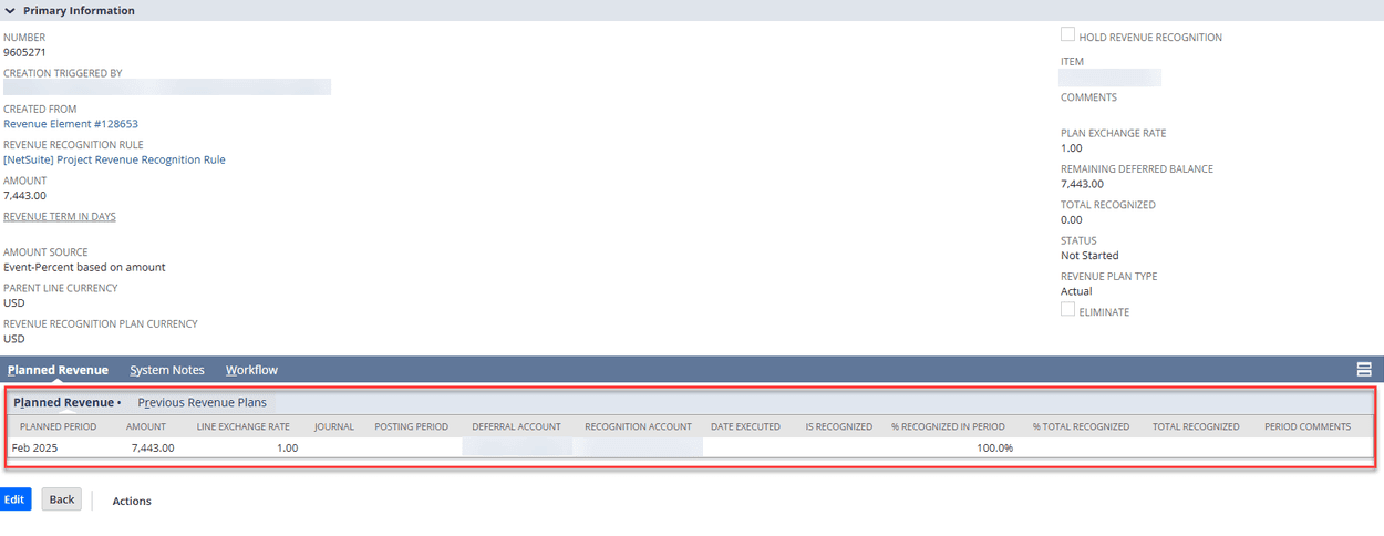 NetSuite planned revenue page.