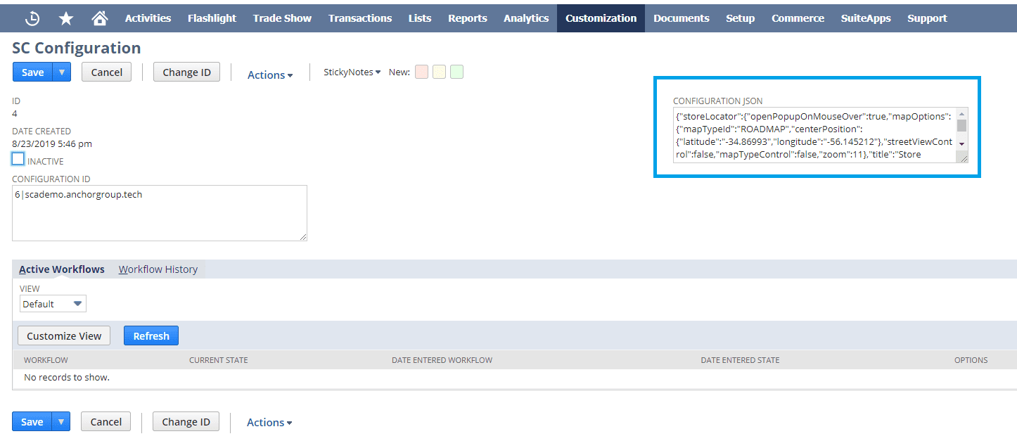 Configuration field location highlighted on the SC Configuration page.