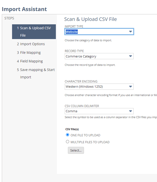 NetSuite import assistant scan and upload CSV file.