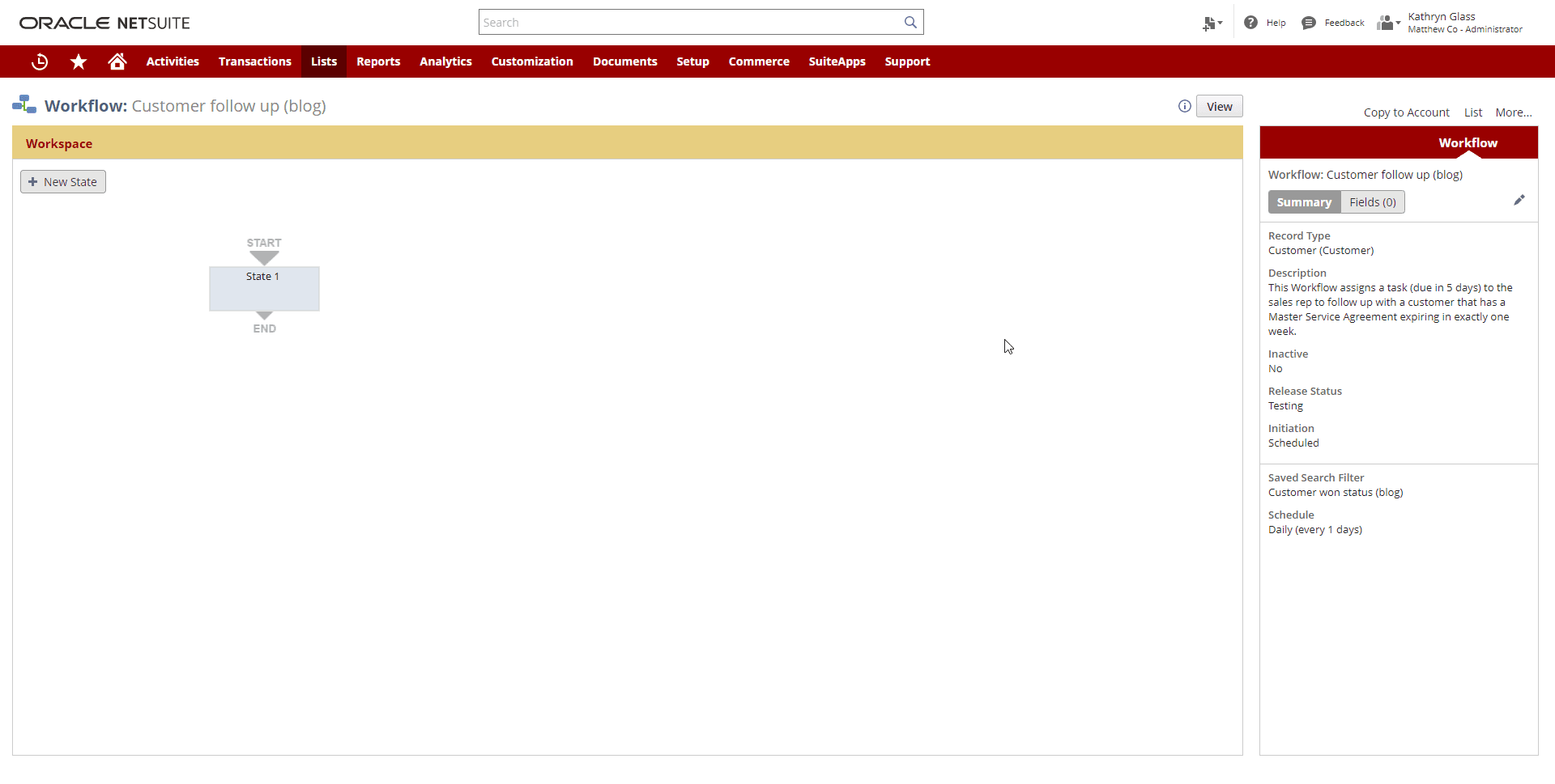 Oracle NetSuite page workflow.