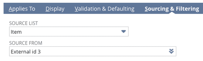 NetSuite sourcing and filtering settings.