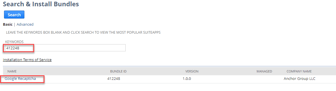 Search and Install Bundles page.