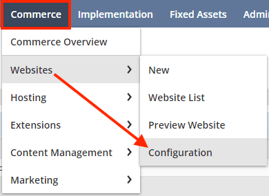 NetSuite commerce website to configuration tab.