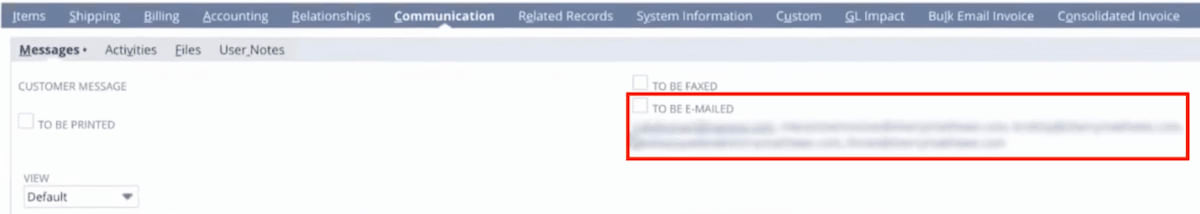 To be emailed field highlighted for bulk email NetSuite dunning.