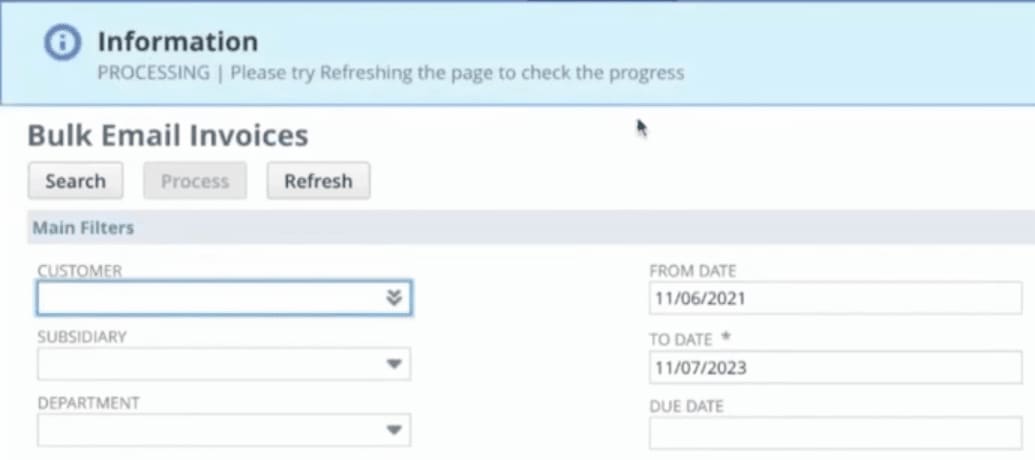Processing NetSuite bulk email invoice.