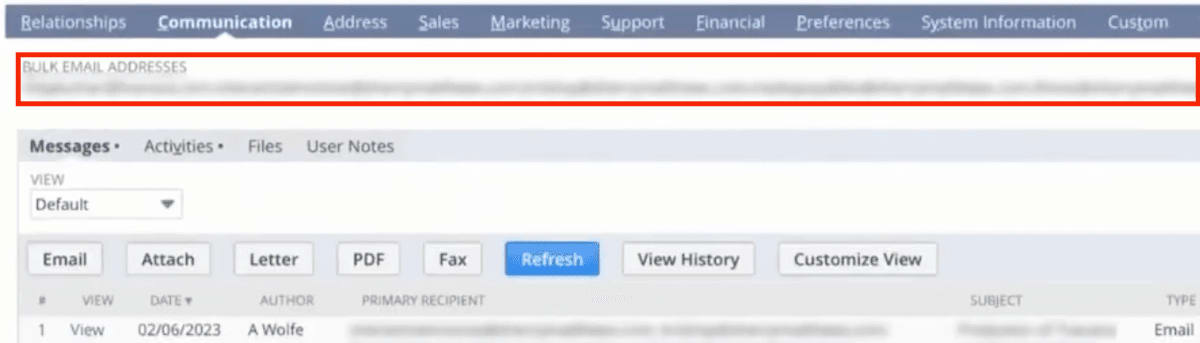 Bulk email addresses field NetSuite.
