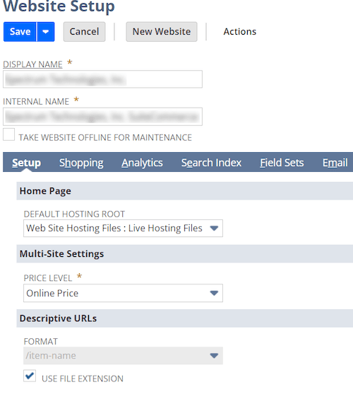 Website Setup page with record button.