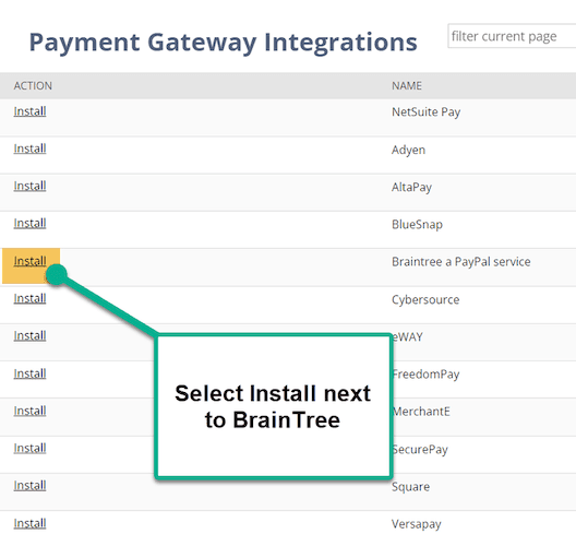 Payment Gateway Integrations page.