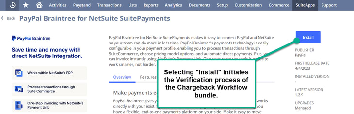PayPal Braintree for NetSuite SuitePayments page.